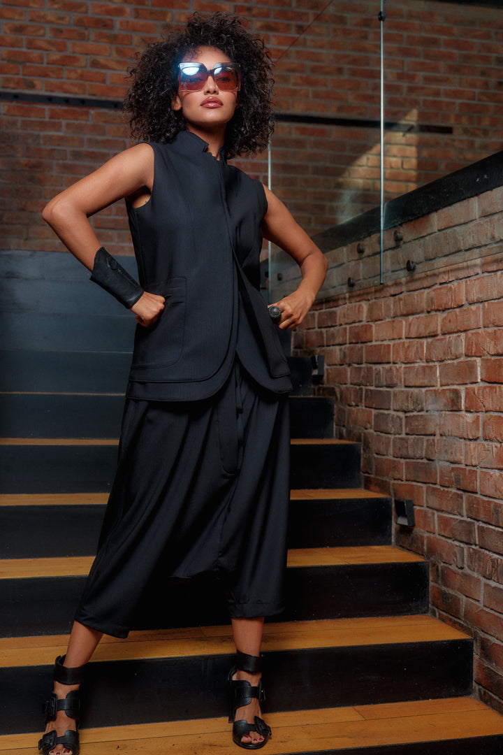 Double lapel merino wool blazer vest