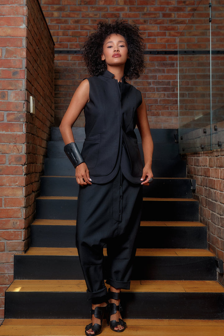 Double lapel merino wool blazer vest