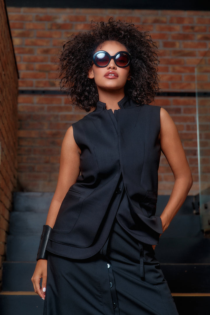 Double lapel merino wool blazer vest