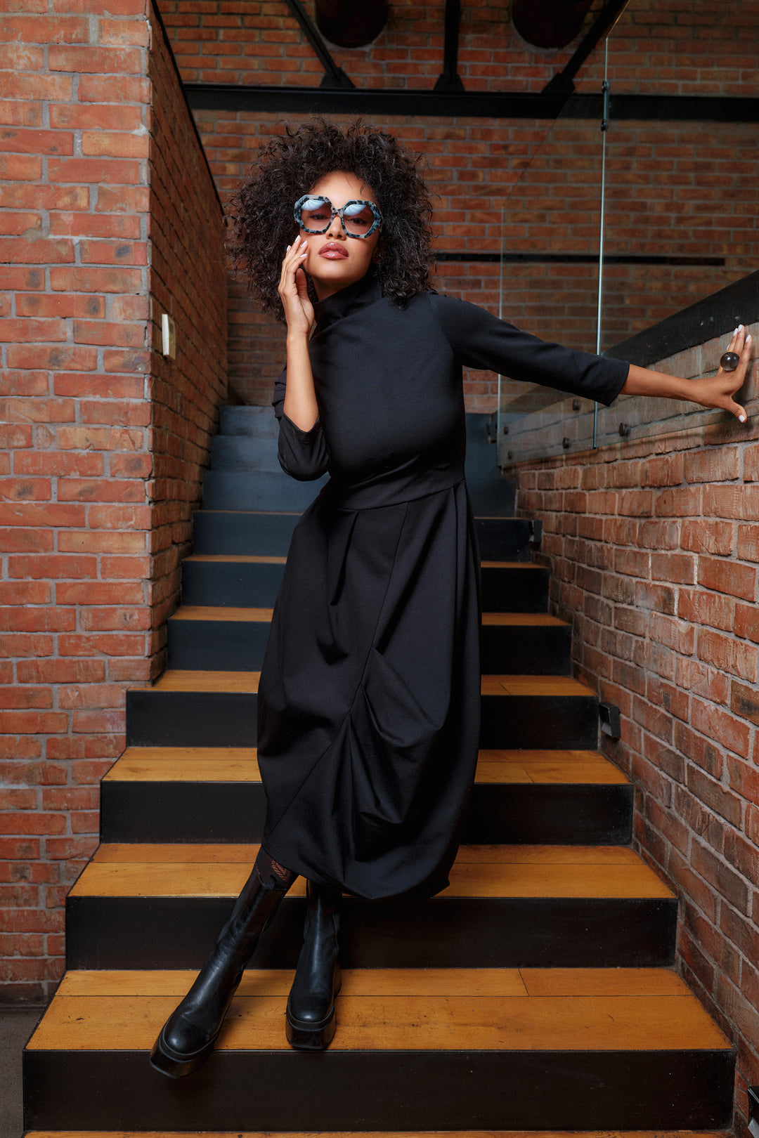 avant garde black dress Black Lace Avant-garde Wool Dress: Royal Evening Gown