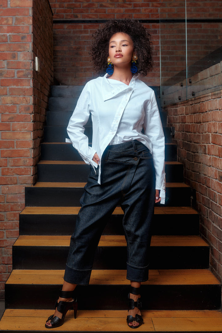 Asymmetrical denim pants