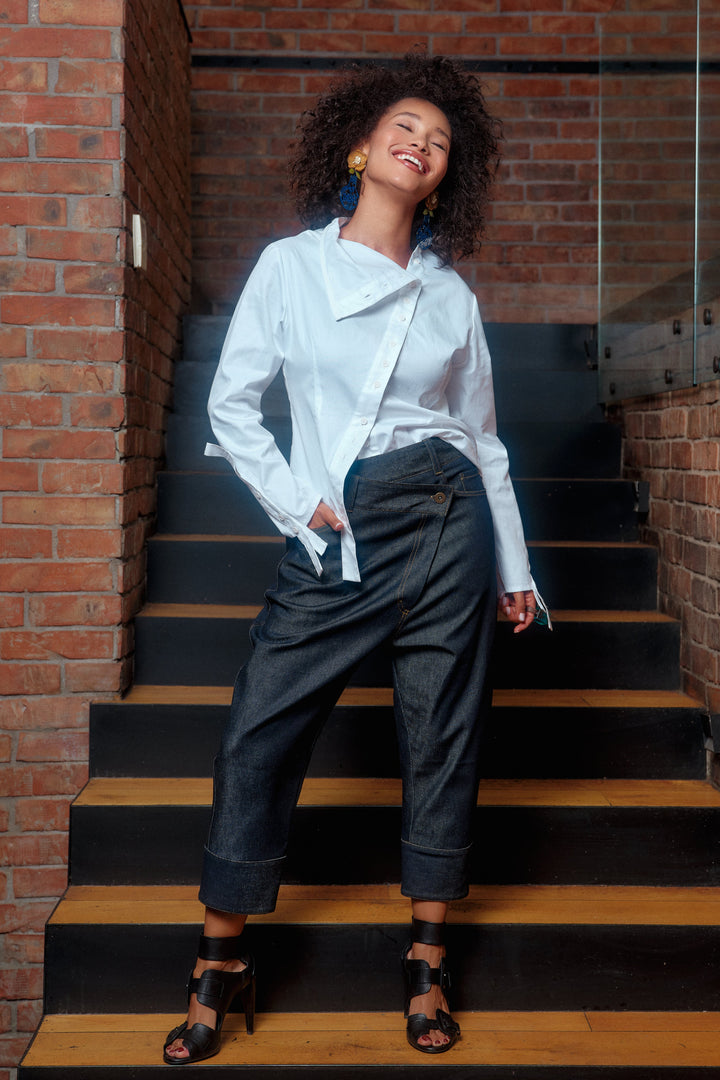 Asymmetrical denim pants