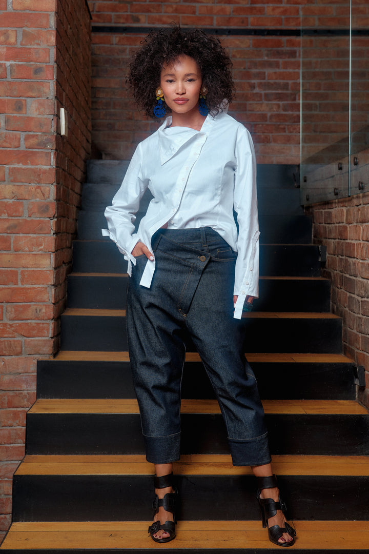 Asymmetrical denim pants