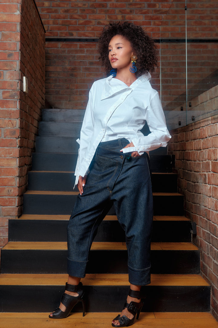 Asymmetrical denim pants