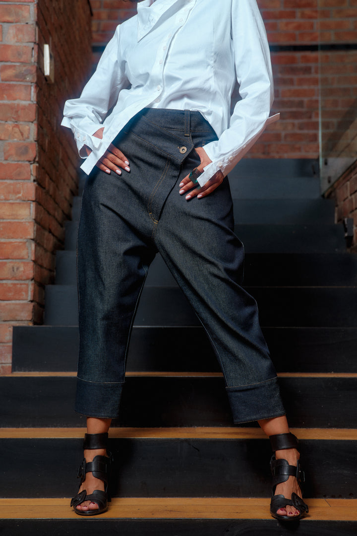 Asymmetrical denim pants