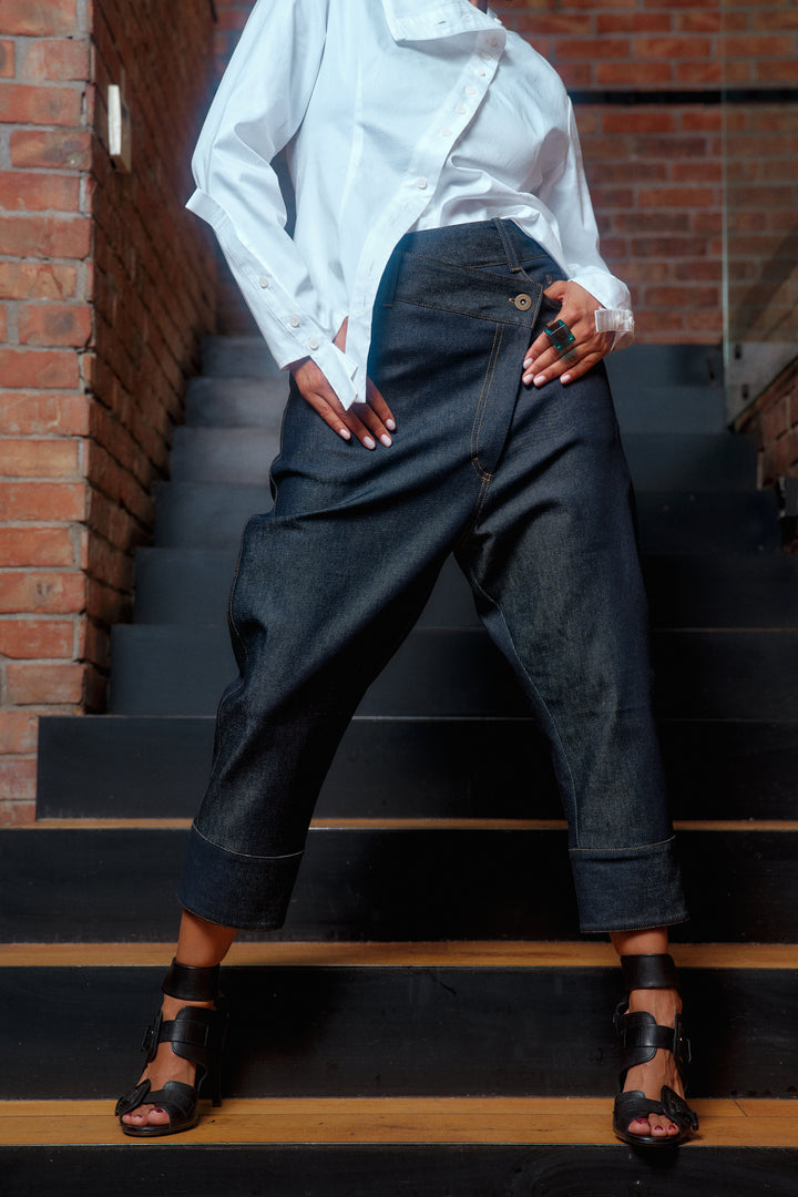 Asymmetrical denim pants