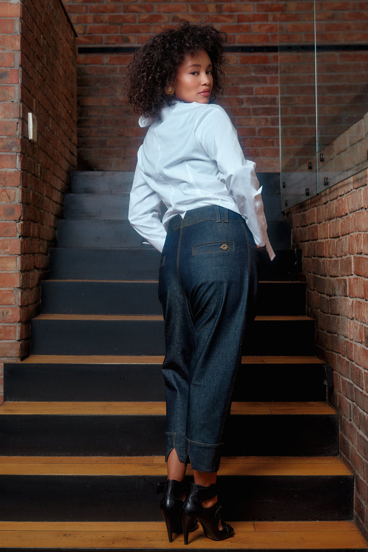 Asymmetrical denim pants