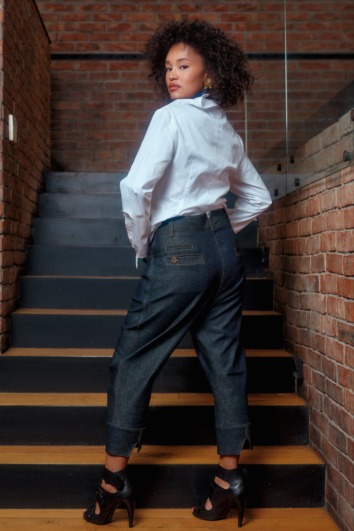 Asymmetrical denim pants