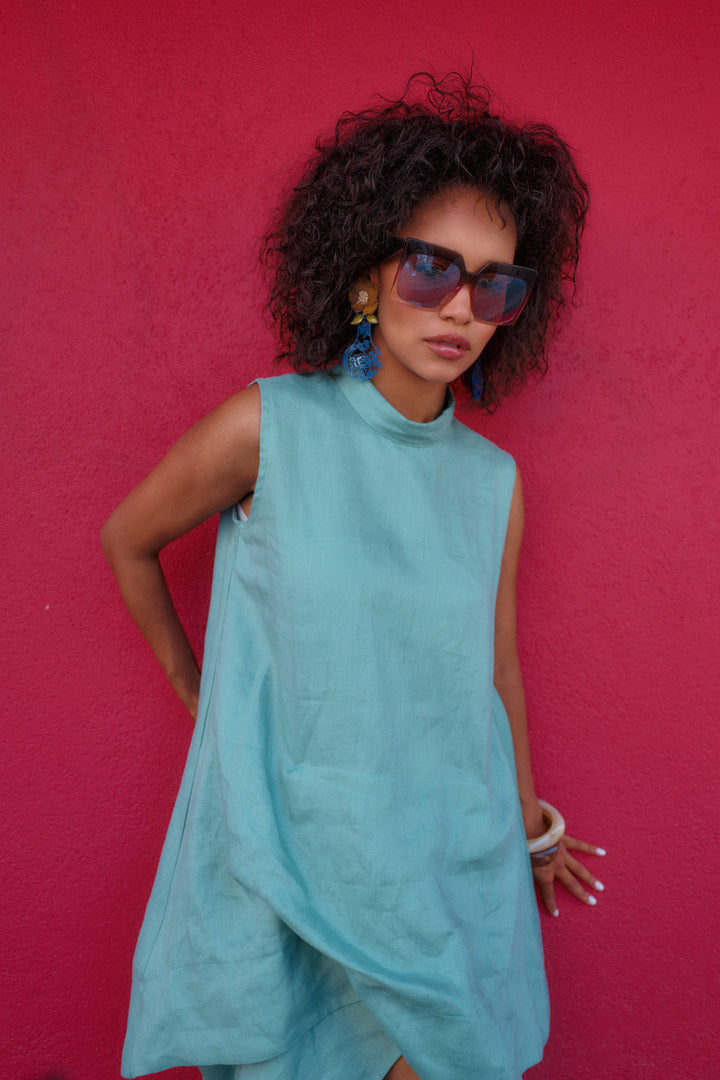 Summer Linen Kaftan Dress with Asymmetrical Cut