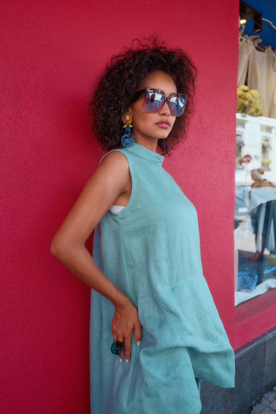 Summer Linen Kaftan Dress with Asymmetrical Cut