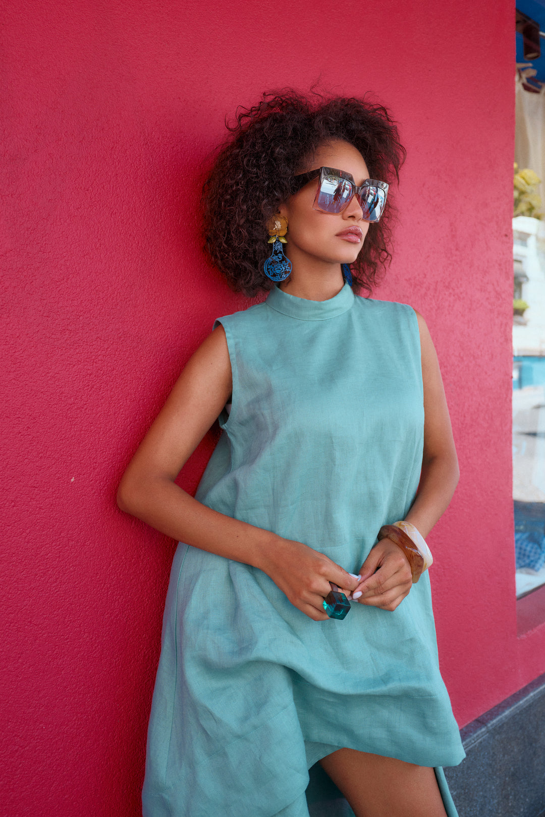 Summer Linen Kaftan Dress with Asymmetrical Cut