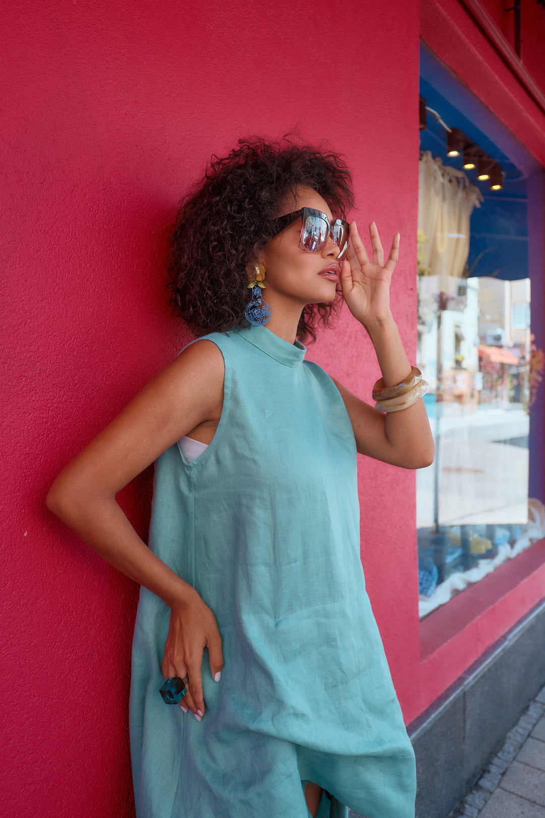 Summer Linen Kaftan Dress with Asymmetrical Cut