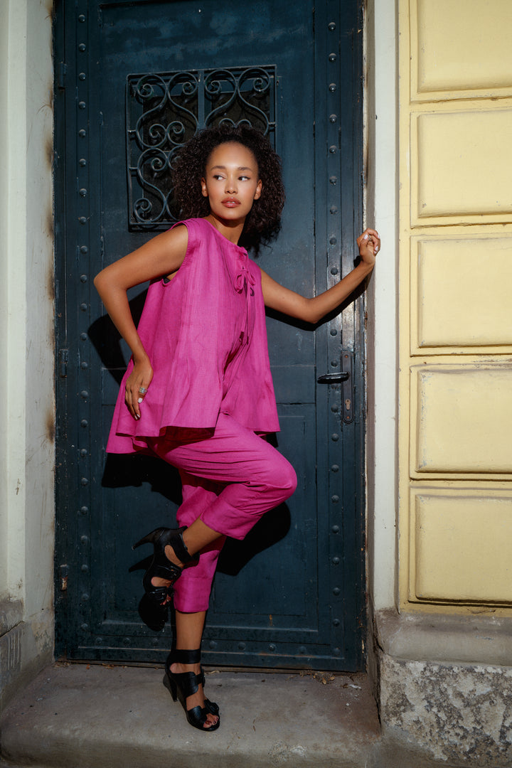 Cyclamen Architectural Linen Sleeveless Shirt