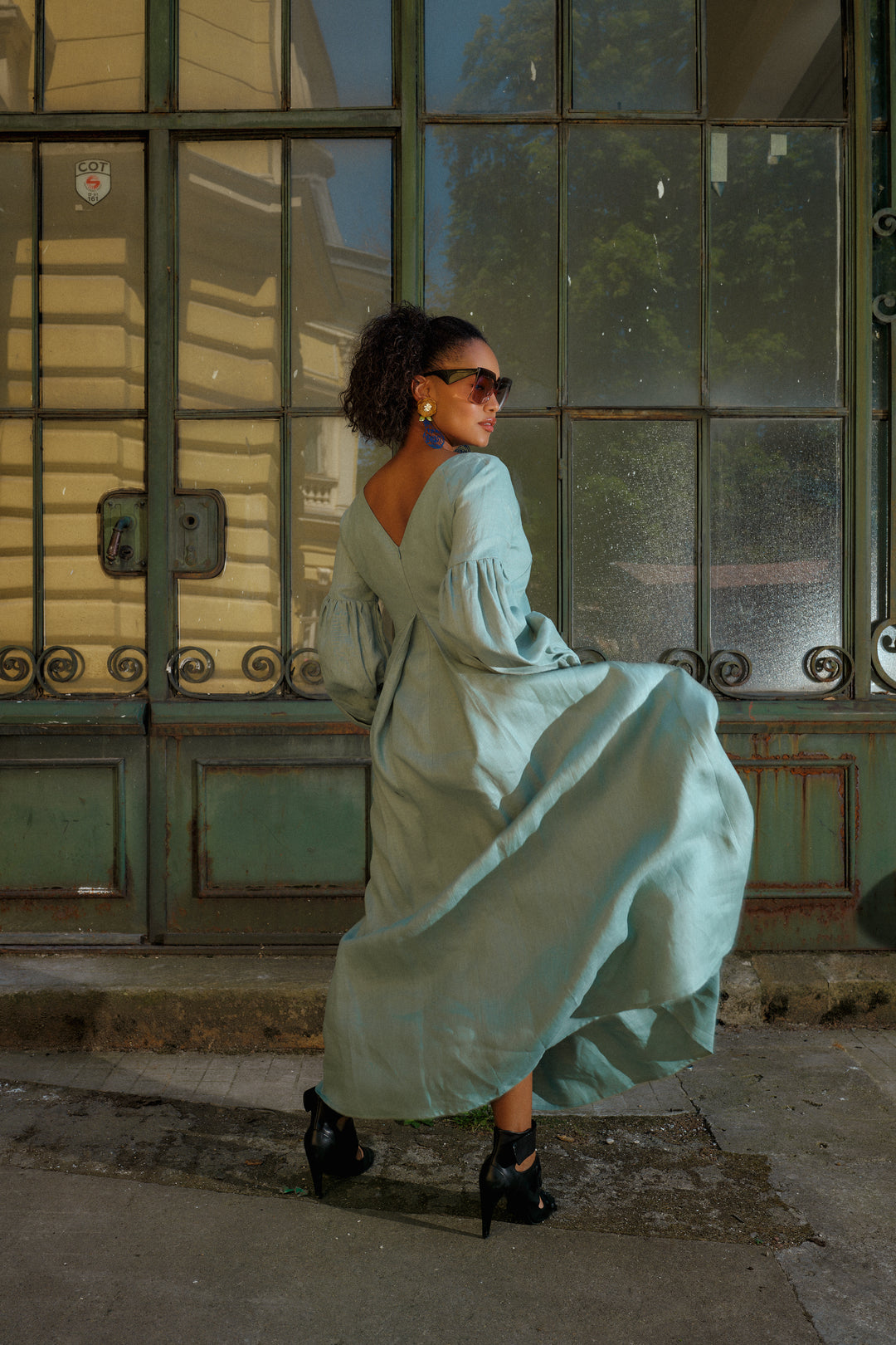 Puff Sleeve Linen Maxi Dress