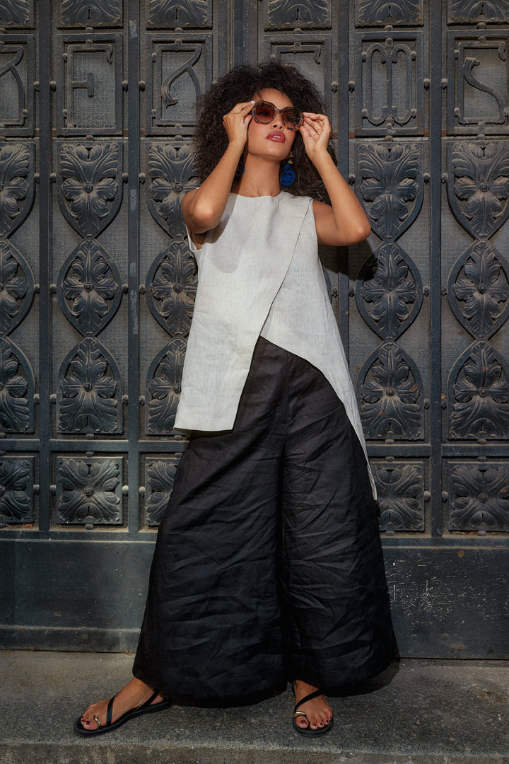 Avant-Garde Wide Leg Linen Palazzo Pants