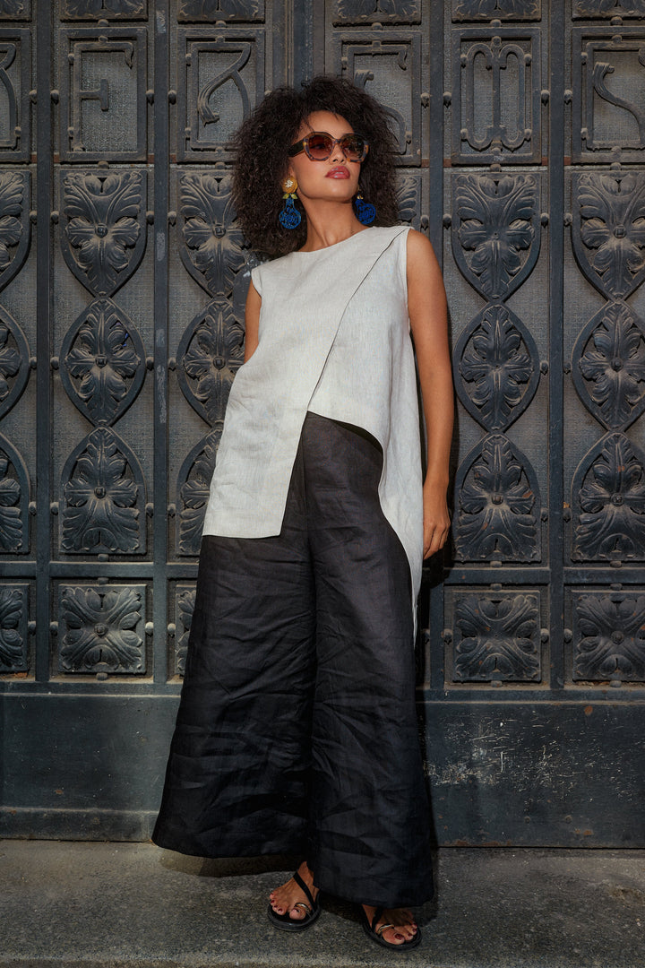 Avant-Garde Wide Leg Linen Palazzo Pants