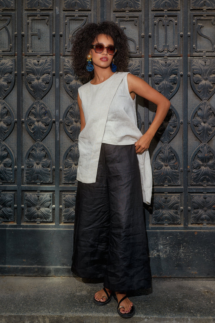 Avant-Garde Wide Leg Linen Palazzo Pants