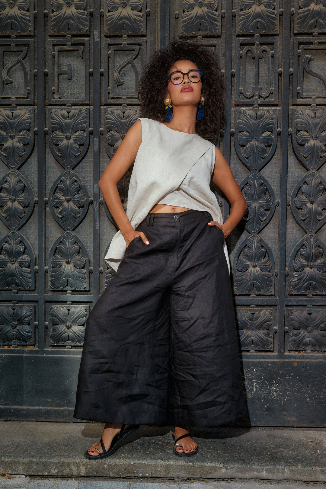 Avant-Garde Wide Leg Linen Palazzo Pants
