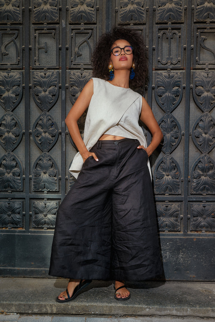 Avant-Garde Wide Leg Linen Palazzo Pants