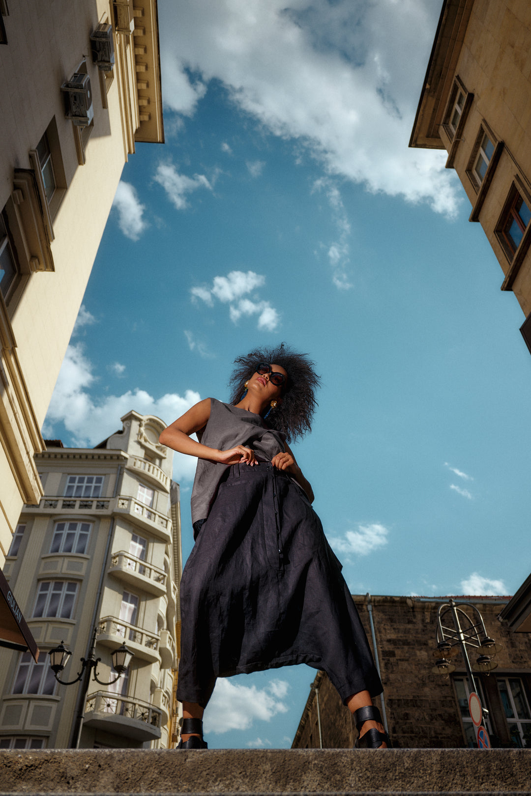 Black Avant-Garde Linen Harem Pants