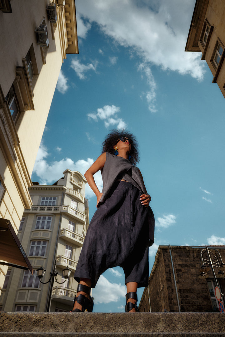 Black Avant-Garde Linen Harem Pants