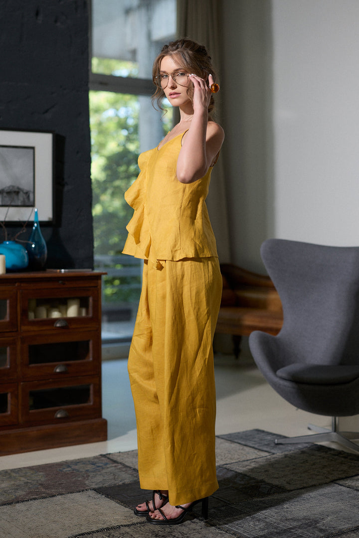 Woman's Linen Camisole Top with Ruffle