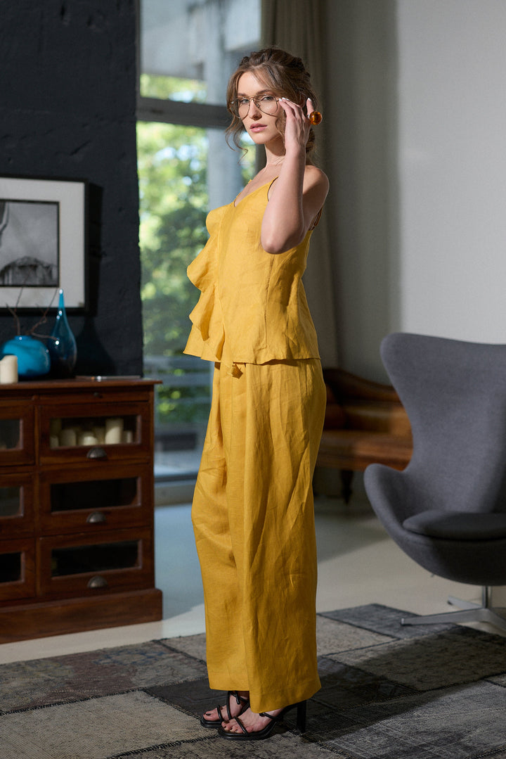 Woman's Linen Camisole Top with Ruffle