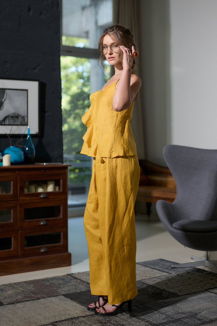 Linen harem pants in mustard