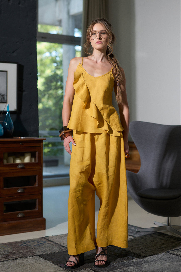 Linen harem pants in mustard