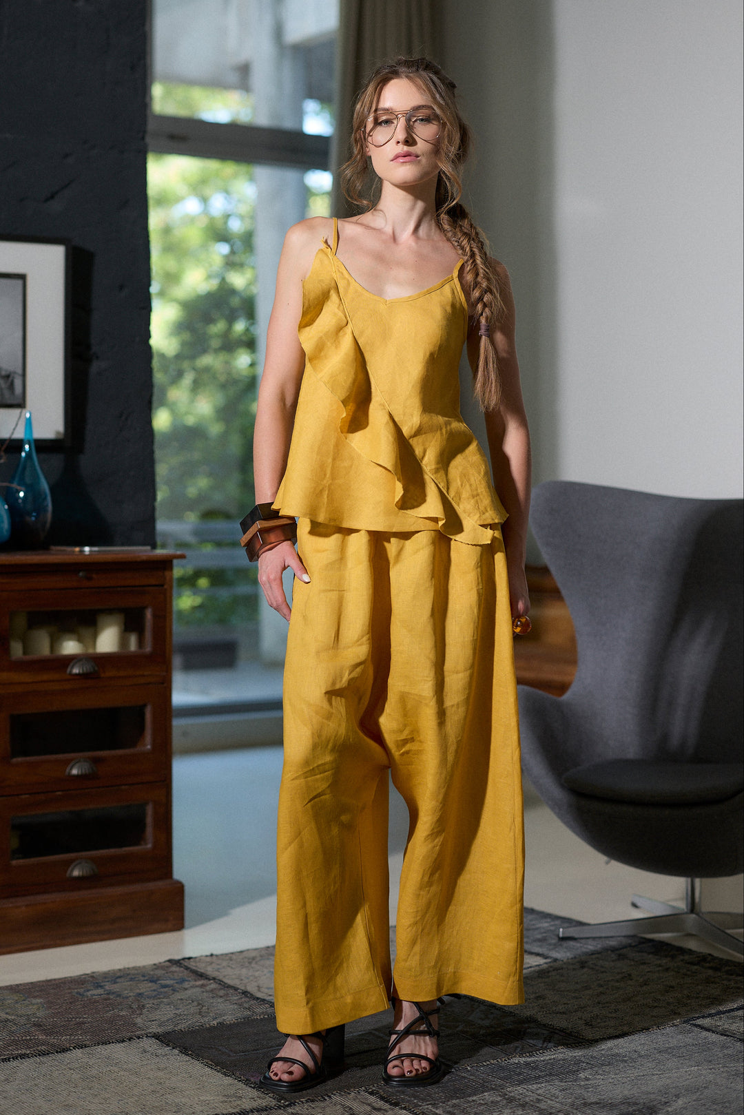 Linen harem pants in mustard