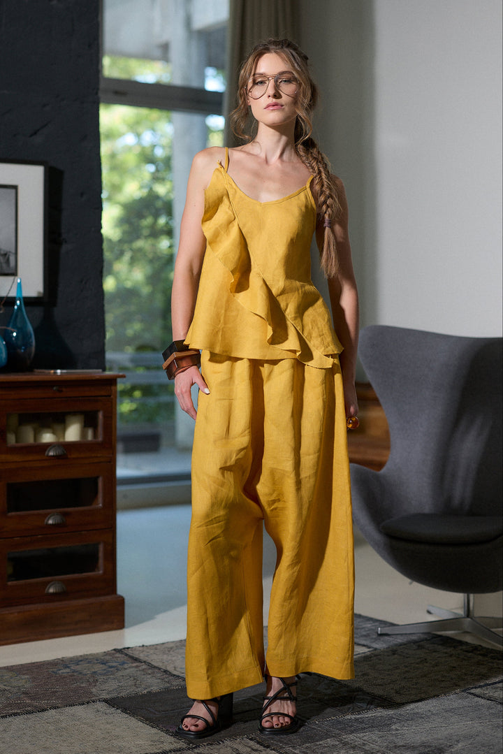 Linen harem pants in mustard