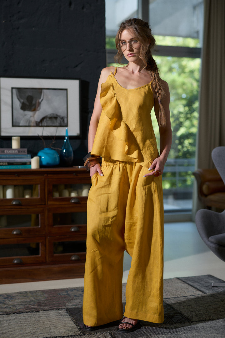 Linen harem pants in mustard
