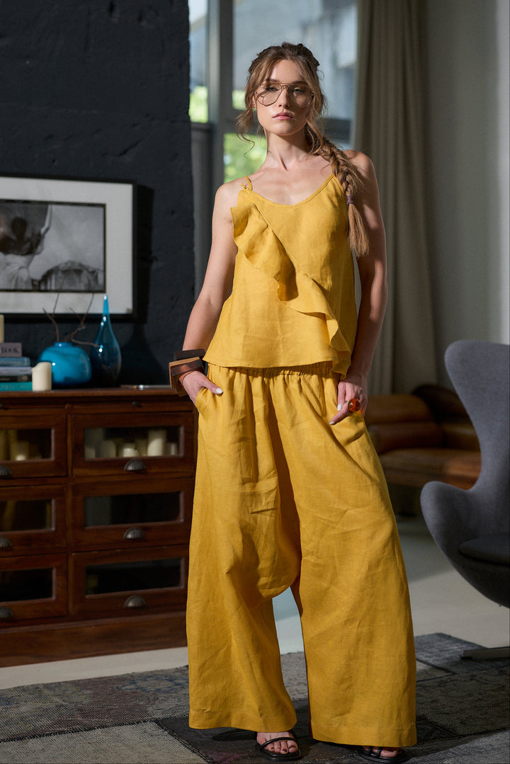 Linen harem pants in mustard
