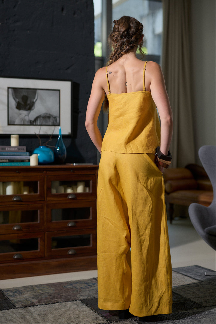 Woman's Linen Camisole Top with Ruffle