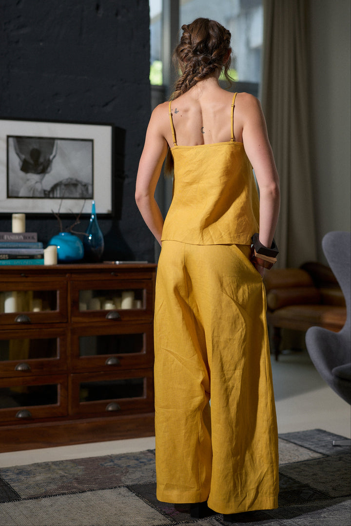 Woman's Linen Camisole Top with Ruffle