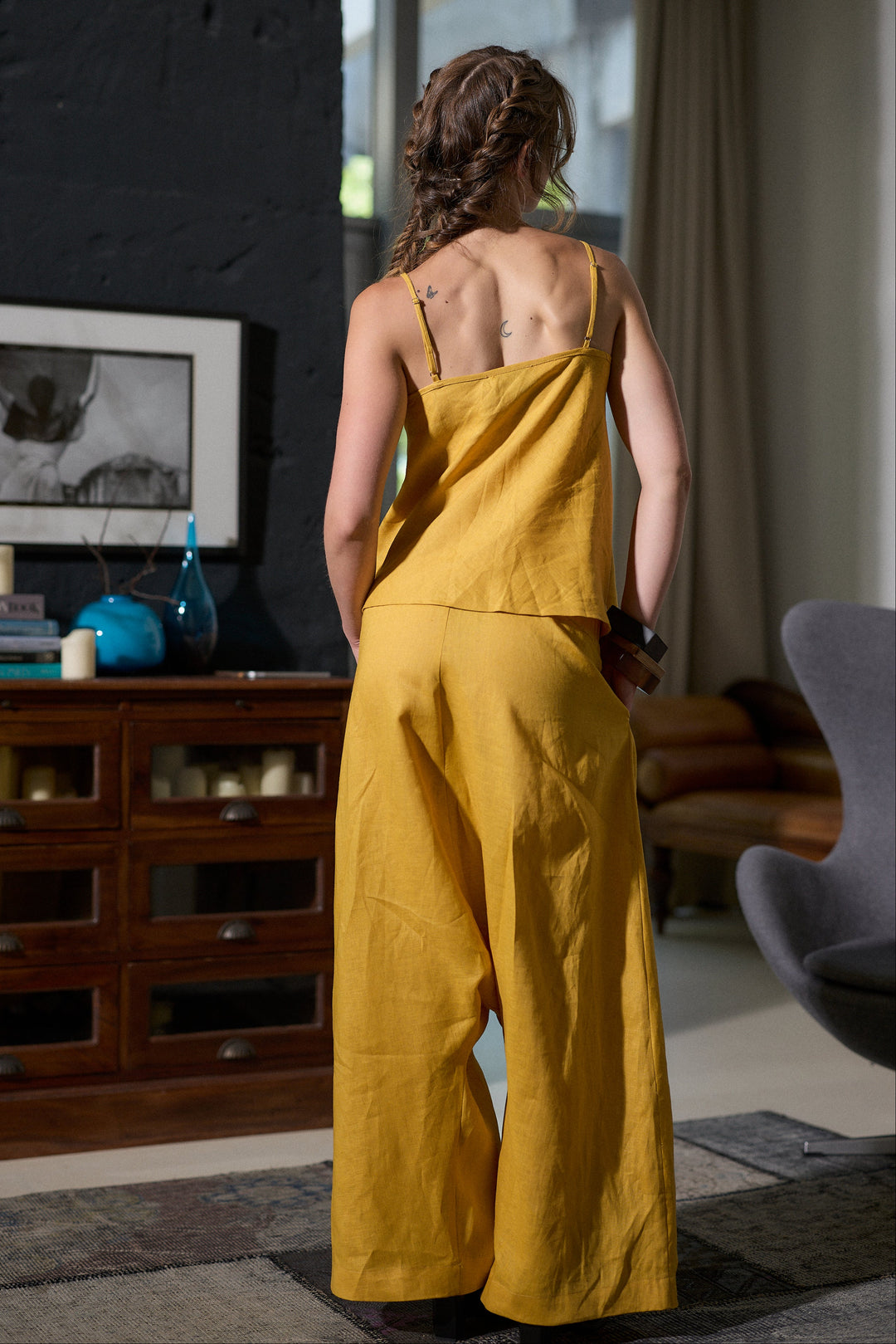Linen harem pants in mustard
