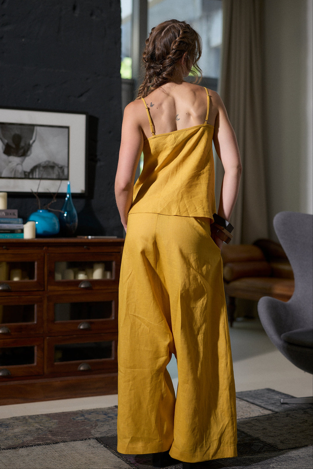 Linen harem pants in mustard
