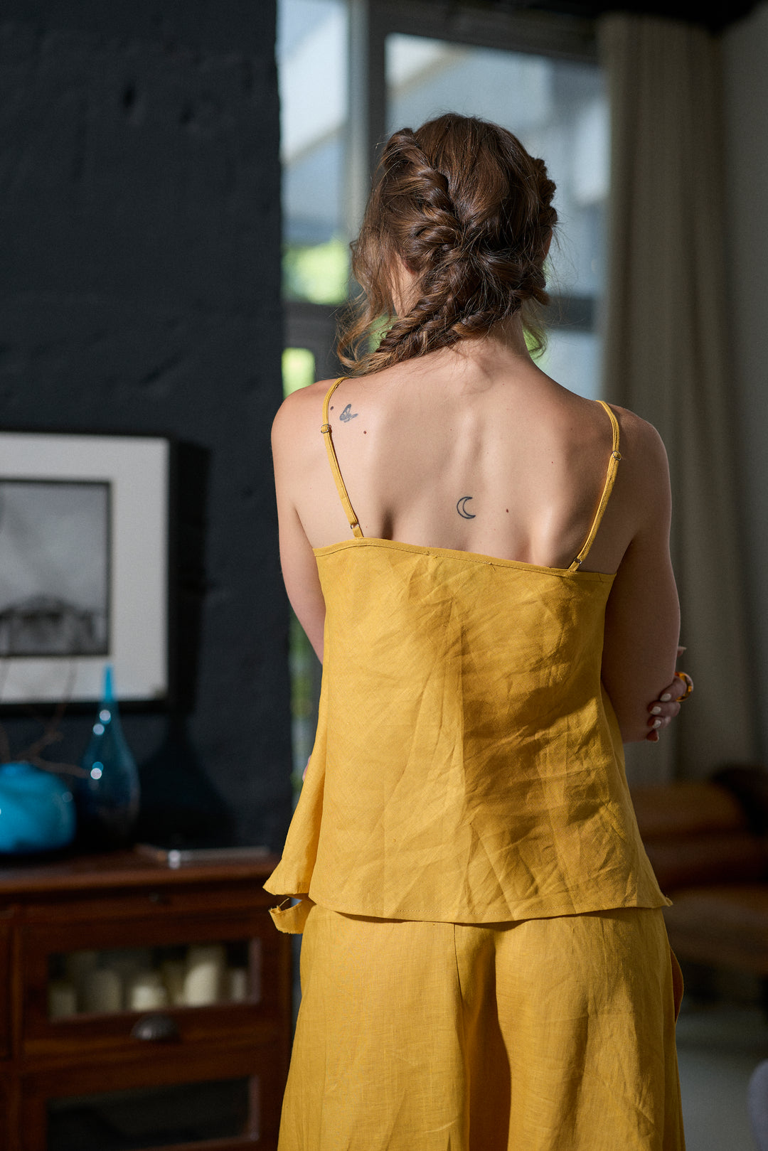 Woman's Linen Camisole Top with Ruffle