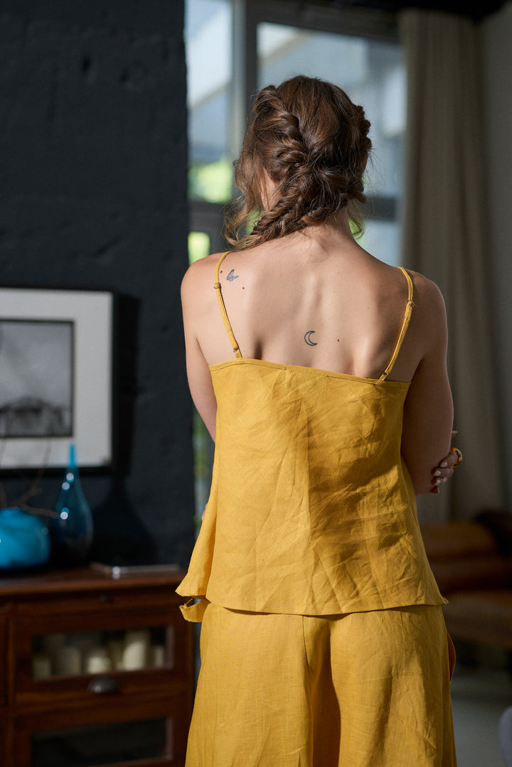 Woman's Linen Camisole Top with Ruffle