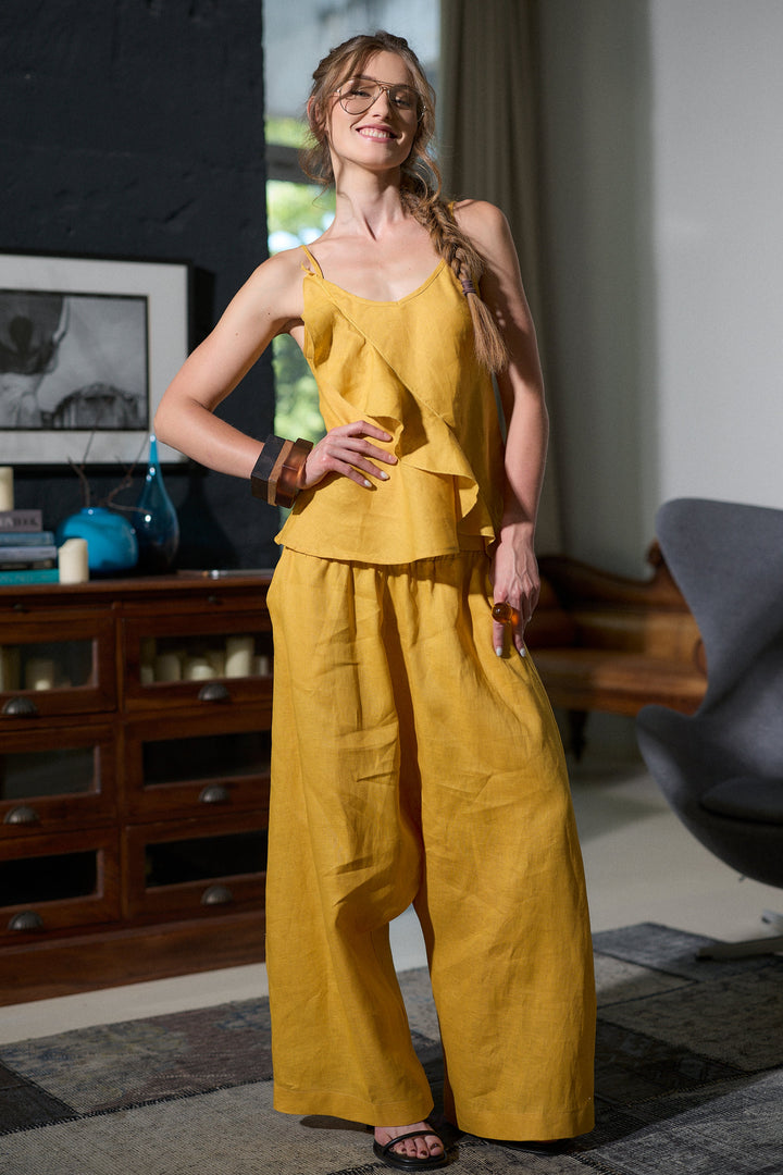 Linen harem pants in mustard