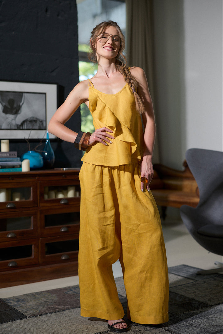 Linen harem pants in mustard