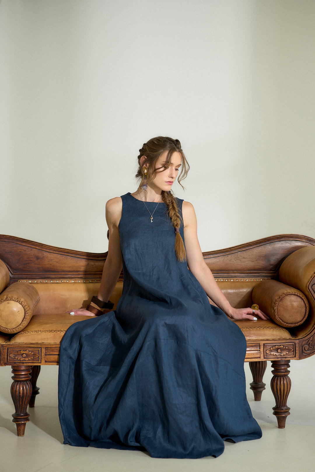 Dark Blue Maxi Linen Cocoon Dres