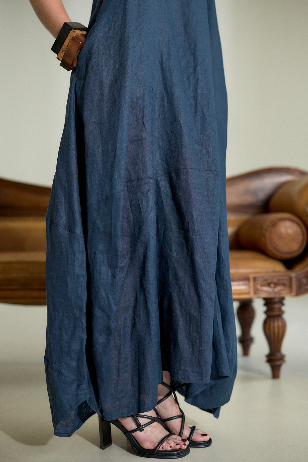 Dark Blue Maxi Linen Cocoon Dres