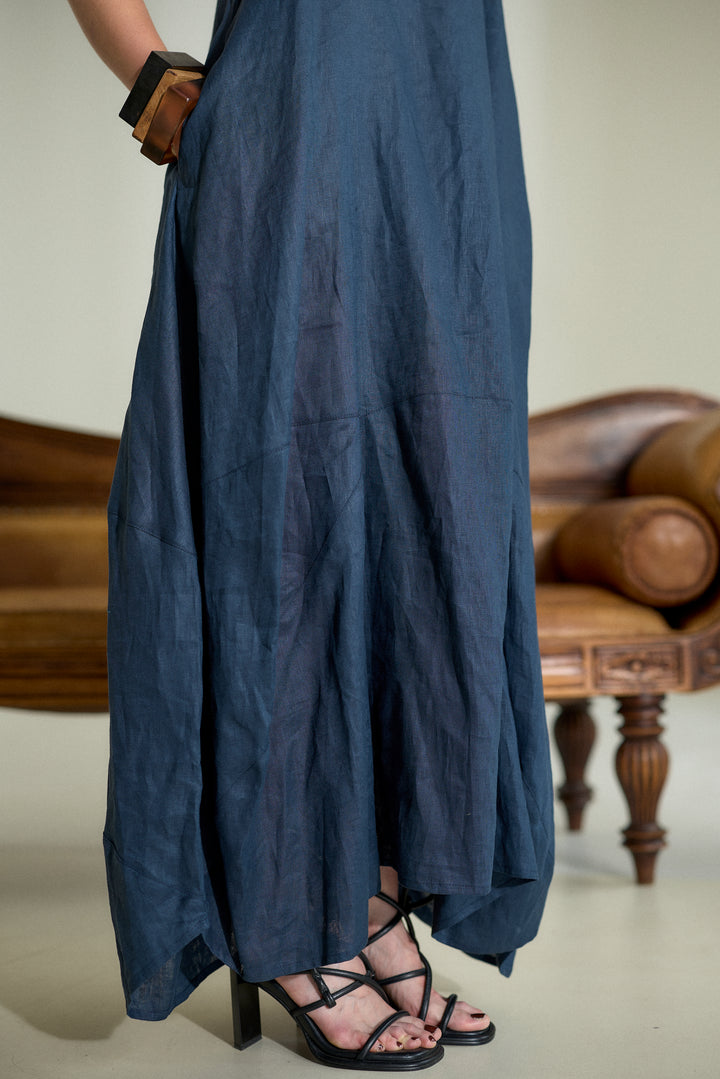 Dark Blue Maxi Linen Cocoon Dres