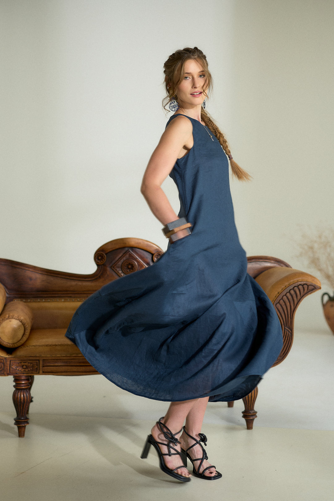 Dark Blue Maxi Linen Cocoon Dres