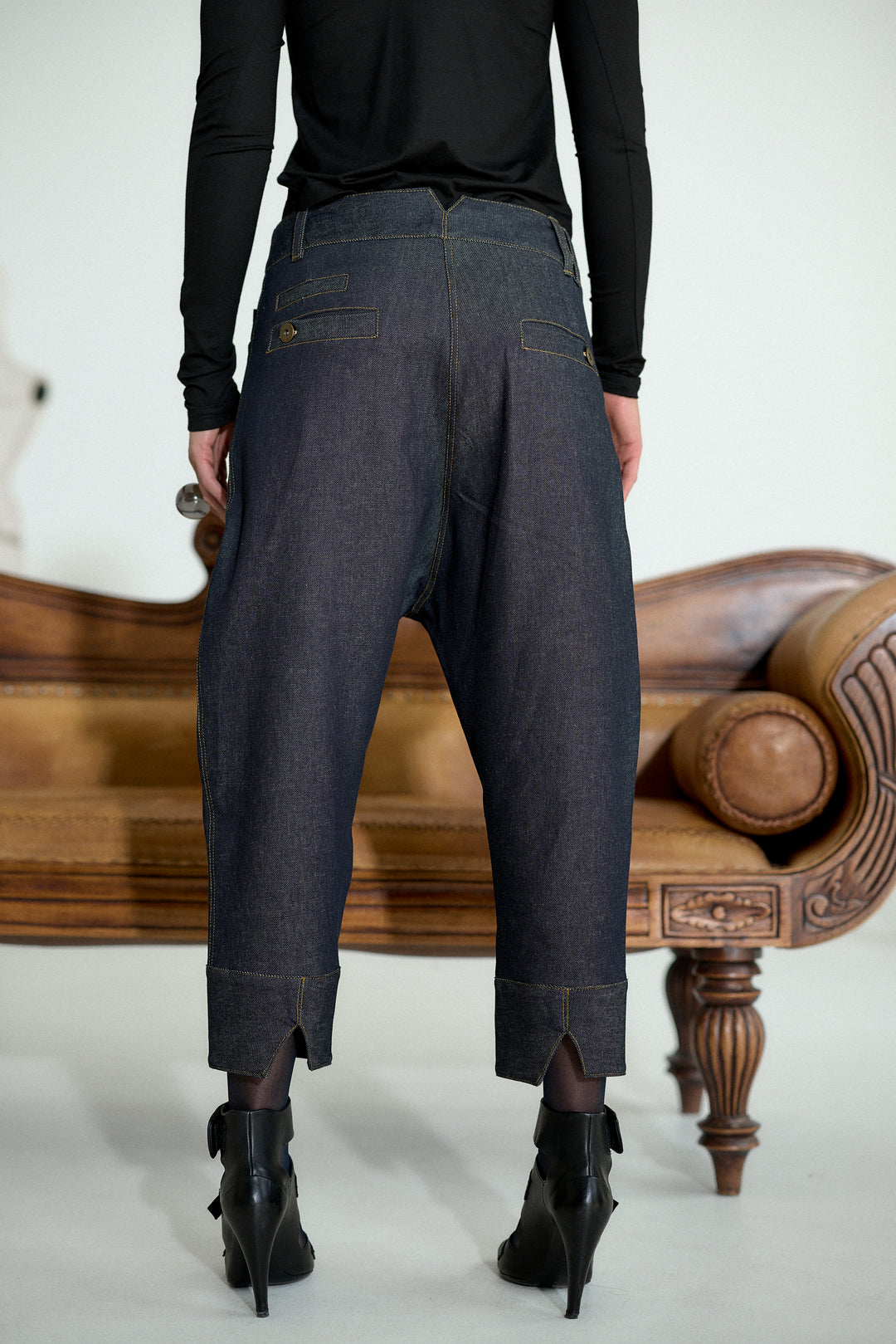 Asymmetrical Drop Crotch Denim Pants