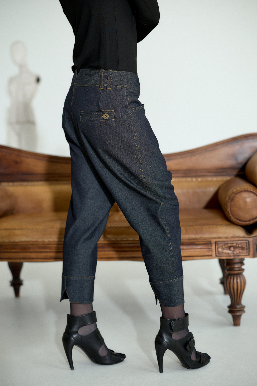 Asymmetrical Drop Crotch Denim Pants