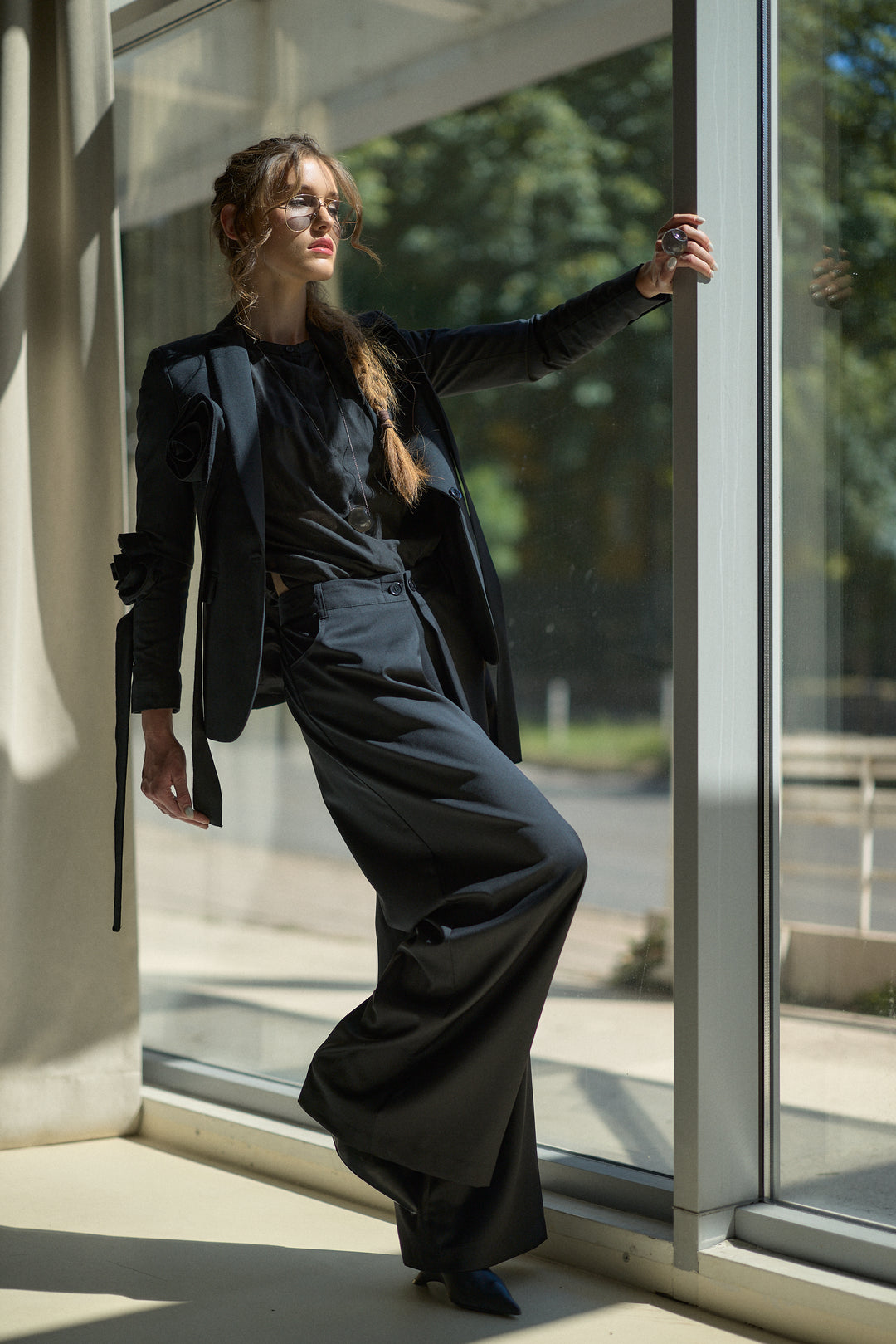 Cool Merino Wool Wide Leg Trousers with Architectural Pleats