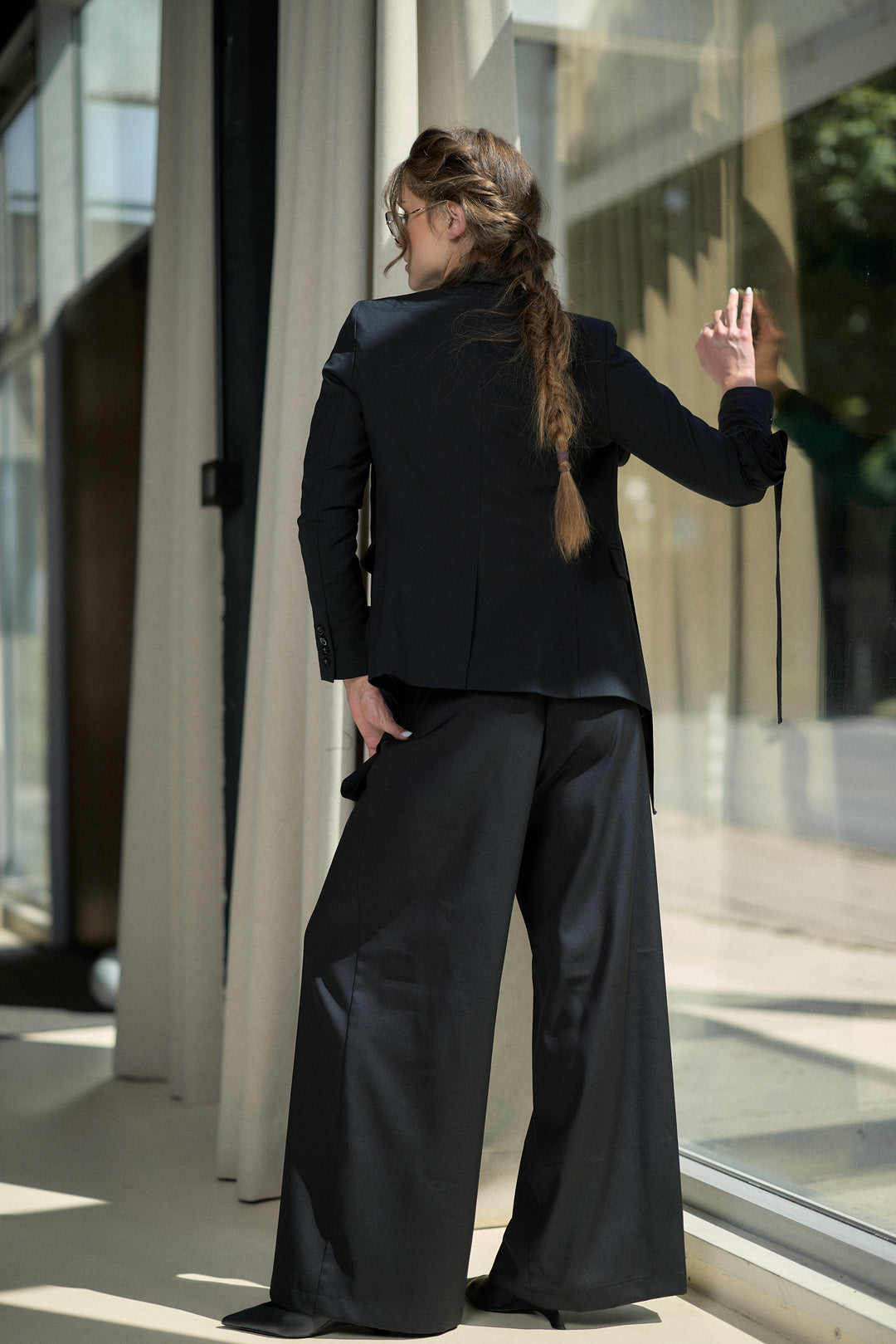 Cool Merino Wool Wide Leg Trousers with Architectural Pleats