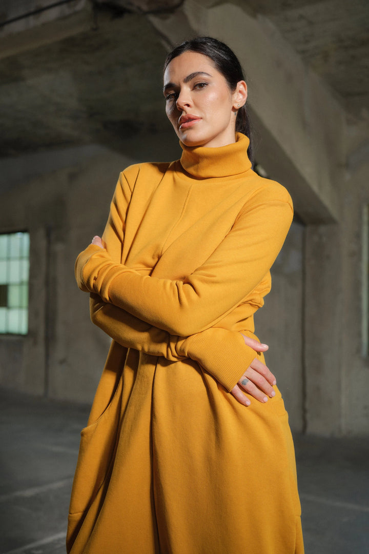 Asymmetrical set of two - cotton turtleneck top and drop crotch jumpsuit